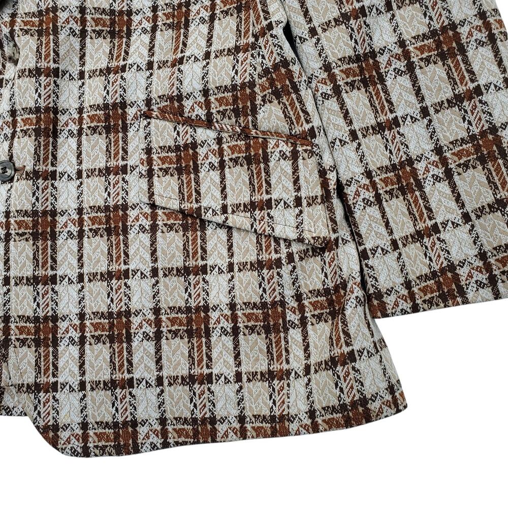 Vintage Tartan Plaid Blazer Retro Mod 70s Sport Coat Jacket Orange Check 46x31 - Picture 4 of 15